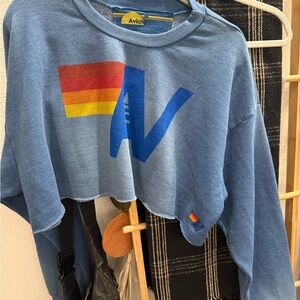 Aviat Blue Cropped Sweatshirt with Multicolor Logo